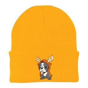 French Bulldog Dressed As Reindeer Dogs Xmas Gift Knit Cap Winter Beanie