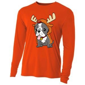 French Bulldog Dressed As Reindeer Dogs Xmas Gift Cooling Performance Long Sleeve Crew