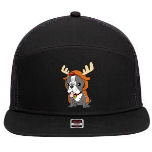 French Bulldog Dressed As Reindeer Dogs Xmas Gift 7 Panel Mesh Trucker Snapback Hat