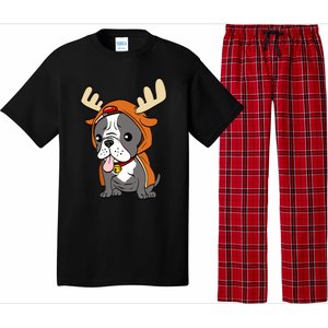 French Bulldog Dressed As Reindeer Dogs Xmas Gift Pajama Set