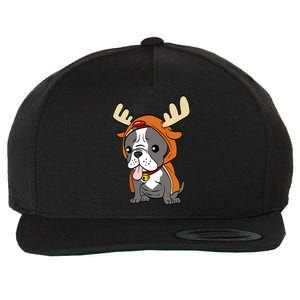 French Bulldog Dressed As Reindeer Dogs Xmas Gift Wool Snapback Cap