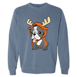 French Bulldog Dressed As Reindeer Dogs Xmas Gift Garment-Dyed Sweatshirt