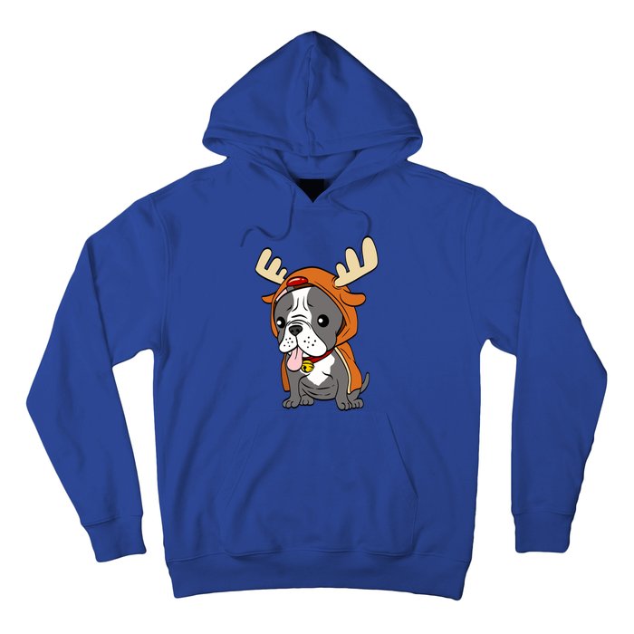 French Bulldog Dressed As Reindeer Dogs Xmas Gift Hoodie