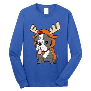 French Bulldog Dressed As Reindeer Dogs Xmas Gift Long Sleeve Shirt