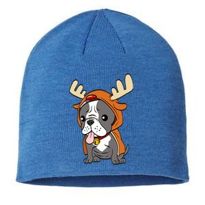 French Bulldog Dressed As Reindeer Dogs Xmas Gift Sustainable Beanie