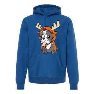 French Bulldog Dressed As Reindeer Dogs Xmas Gift Premium Hoodie