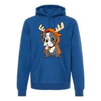 French Bulldog Dressed As Reindeer Dogs Xmas Gift Premium Hoodie