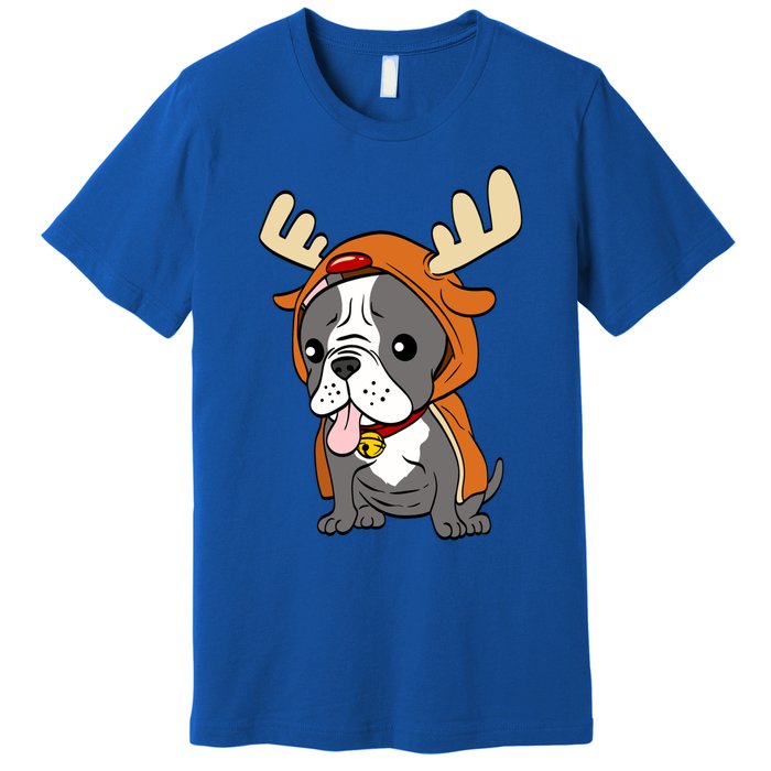 French Bulldog Dressed As Reindeer Dogs Xmas Gift Premium T-Shirt