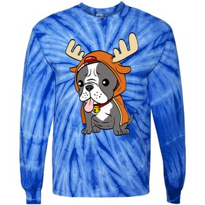 French Bulldog Dressed As Reindeer Dogs Xmas Gift Tie-Dye Long Sleeve Shirt