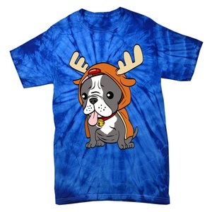 French Bulldog Dressed As Reindeer Dogs Xmas Gift Tie-Dye T-Shirt