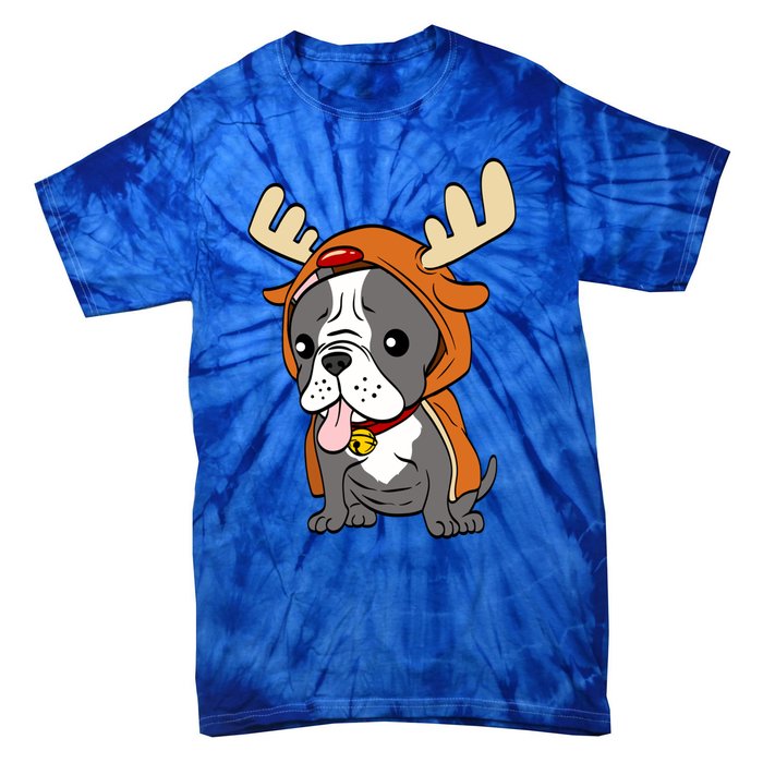 French Bulldog Dressed As Reindeer Dogs Xmas Gift Tie-Dye T-Shirt