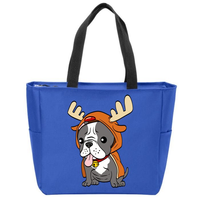 French Bulldog Dressed As Reindeer Dogs Xmas Gift Zip Tote Bag