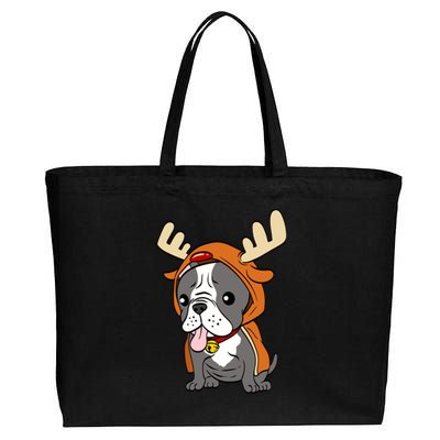 French Bulldog Dressed As Reindeer Dogs Xmas Gift Cotton Canvas Jumbo Tote