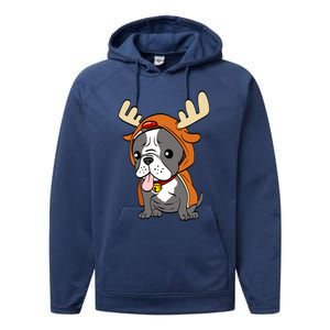 French Bulldog Dressed As Reindeer Dogs Xmas Gift Performance Fleece Hoodie