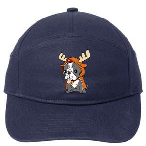 French Bulldog Dressed As Reindeer Dogs Xmas Gift 7-Panel Snapback Hat