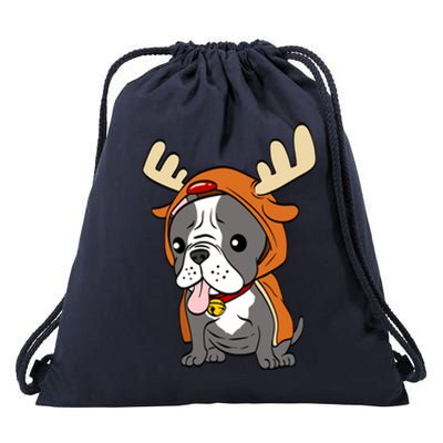 French Bulldog Dressed As Reindeer Dogs Xmas Gift Drawstring Bag