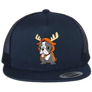 French Bulldog Dressed As Reindeer Dogs Xmas Gift Flat Bill Trucker Hat