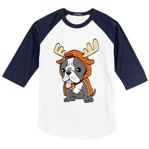 French Bulldog Dressed As Reindeer Dogs Xmas Gift Baseball Sleeve Shirt