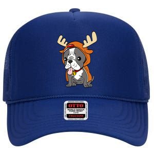 French Bulldog Dressed As Reindeer Dogs Xmas Gift High Crown Mesh Back Trucker Hat