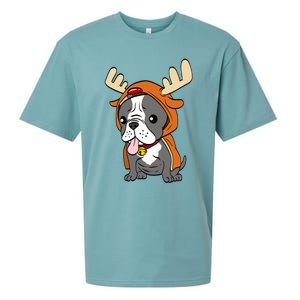 French Bulldog Dressed As Reindeer Dogs Xmas Gift Sueded Cloud Jersey T-Shirt