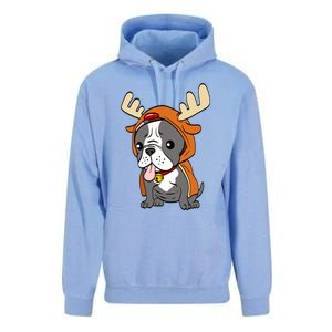 French Bulldog Dressed As Reindeer Dogs Xmas Gift Unisex Surf Hoodie