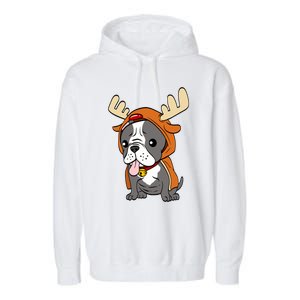 French Bulldog Dressed As Reindeer Dogs Xmas Gift Garment-Dyed Fleece Hoodie