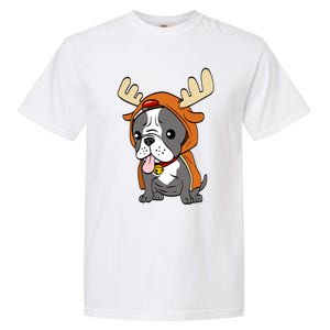 French Bulldog Dressed As Reindeer Dogs Xmas Gift Garment-Dyed Heavyweight T-Shirt