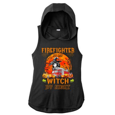 Firefighter By Day Witch By Night Halloween Fire Truck Funny Gift Ladies PosiCharge Tri-Blend Wicking Draft Hoodie Tank