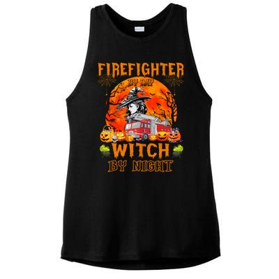 Firefighter By Day Witch By Night Halloween Fire Truck Funny Gift Ladies PosiCharge Tri-Blend Wicking Tank