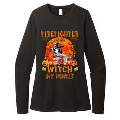 Firefighter By Day Witch By Night Halloween Fire Truck Funny Gift Womens CVC Long Sleeve Shirt