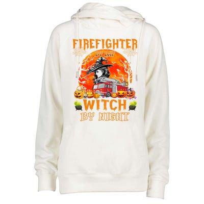 Firefighter By Day Witch By Night Halloween Fire Truck Funny Gift Womens Funnel Neck Pullover Hood