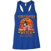 Firefighter By Day Witch By Night Halloween Fire Truck Funny Gift Women's Racerback Tank