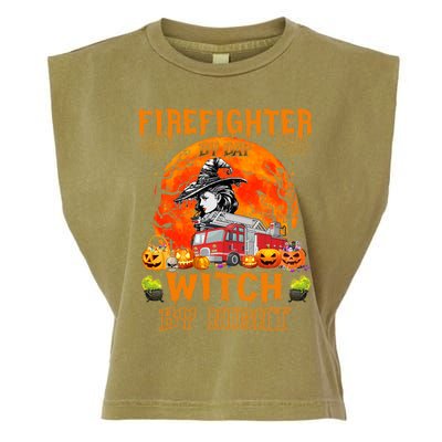 Firefighter By Day Witch By Night Halloween Fire Truck Funny Gift Garment-Dyed Women's Muscle Tee