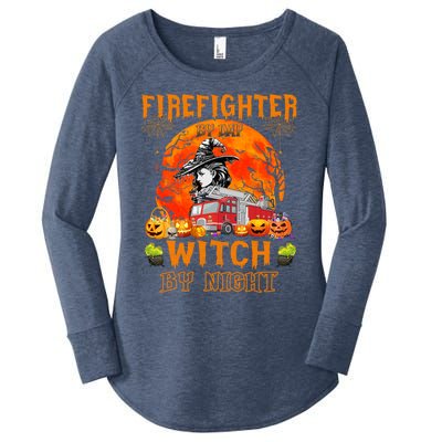 Firefighter By Day Witch By Night Halloween Fire Truck Funny Gift Women's Perfect Tri Tunic Long Sleeve Shirt