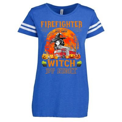 Firefighter By Day Witch By Night Halloween Fire Truck Funny Gift Enza Ladies Jersey Football T-Shirt