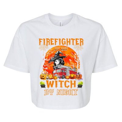 Firefighter By Day Witch By Night Halloween Fire Truck Funny Gift Bella+Canvas Jersey Crop Tee