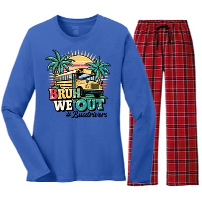 Funny Bus Driver End Of School Year Bruh We Out Gift Women's Long Sleeve Flannel Pajama Set 