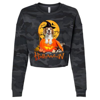 Funny Beagle Dog Spooky Halloween Cropped Pullover Crew