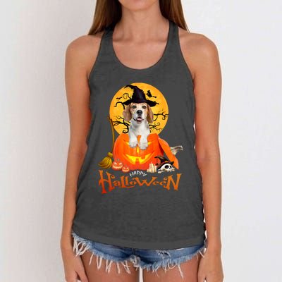 Funny Beagle Dog Spooky Halloween Women's Knotted Racerback Tank