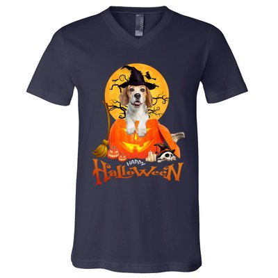 Funny Beagle Dog Spooky Halloween V-Neck T-Shirt