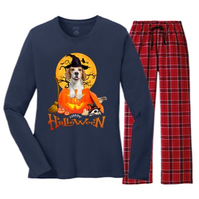 Funny Beagle Dog Spooky Halloween Women's Long Sleeve Flannel Pajama Set 