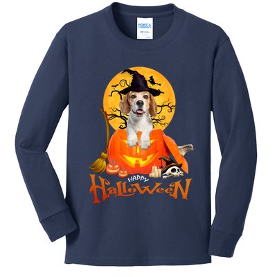 Funny Beagle Dog Spooky Halloween Kids Long Sleeve Shirt