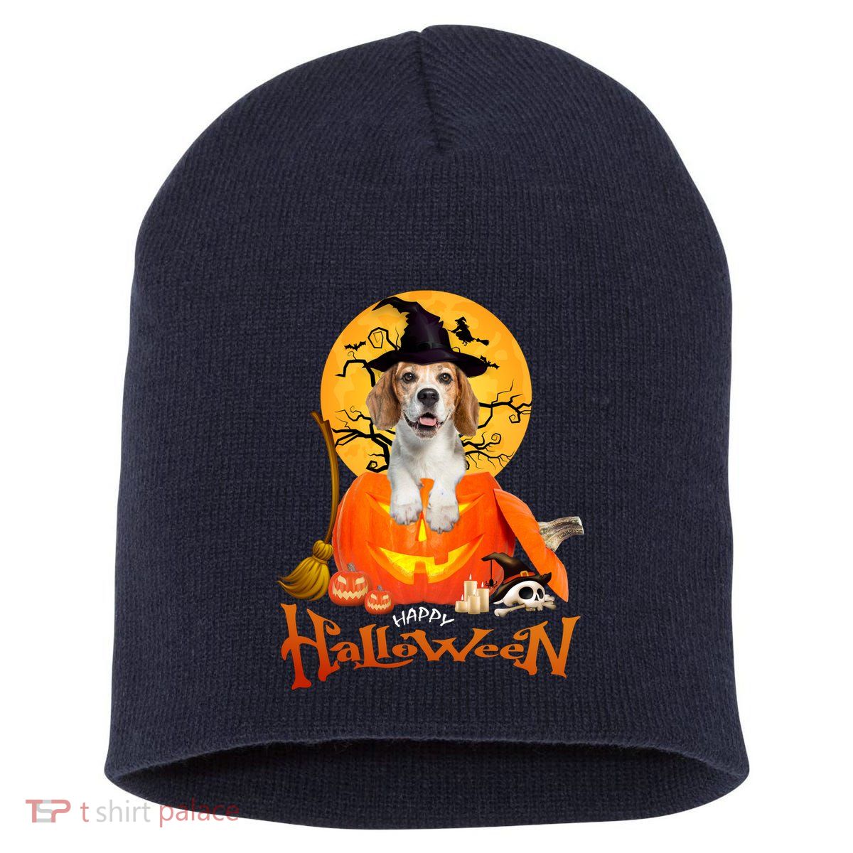 Funny Beagle Dog Spooky Halloween Short Acrylic Beanie