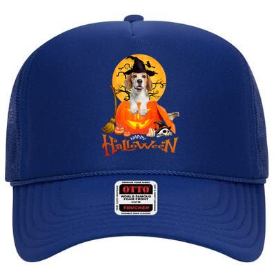 Funny Beagle Dog Spooky Halloween High Crown Mesh Back Trucker Hat