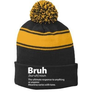 Funny Bruh Definition Stripe Pom Pom Beanie