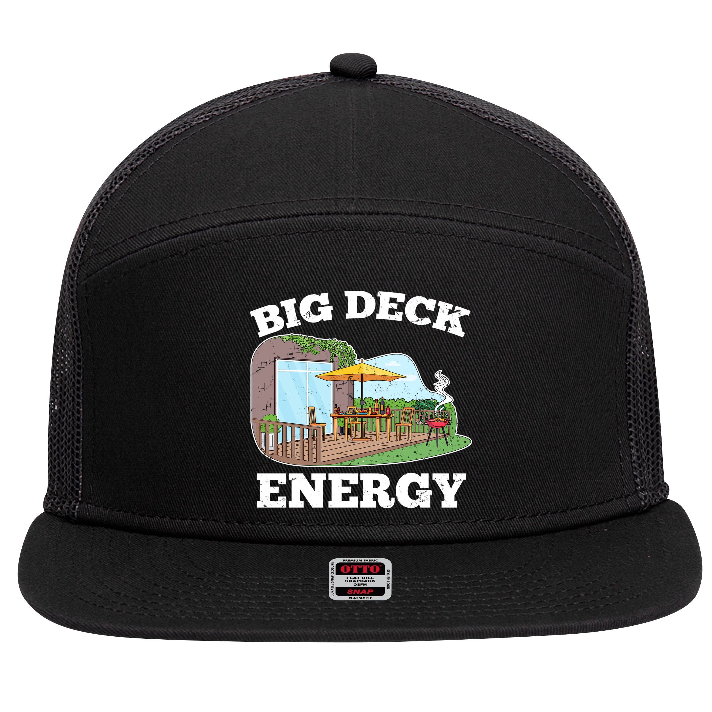 Funny Big Deck Energy Summer Vacation 7 Panel Mesh Trucker Snapback Hat
