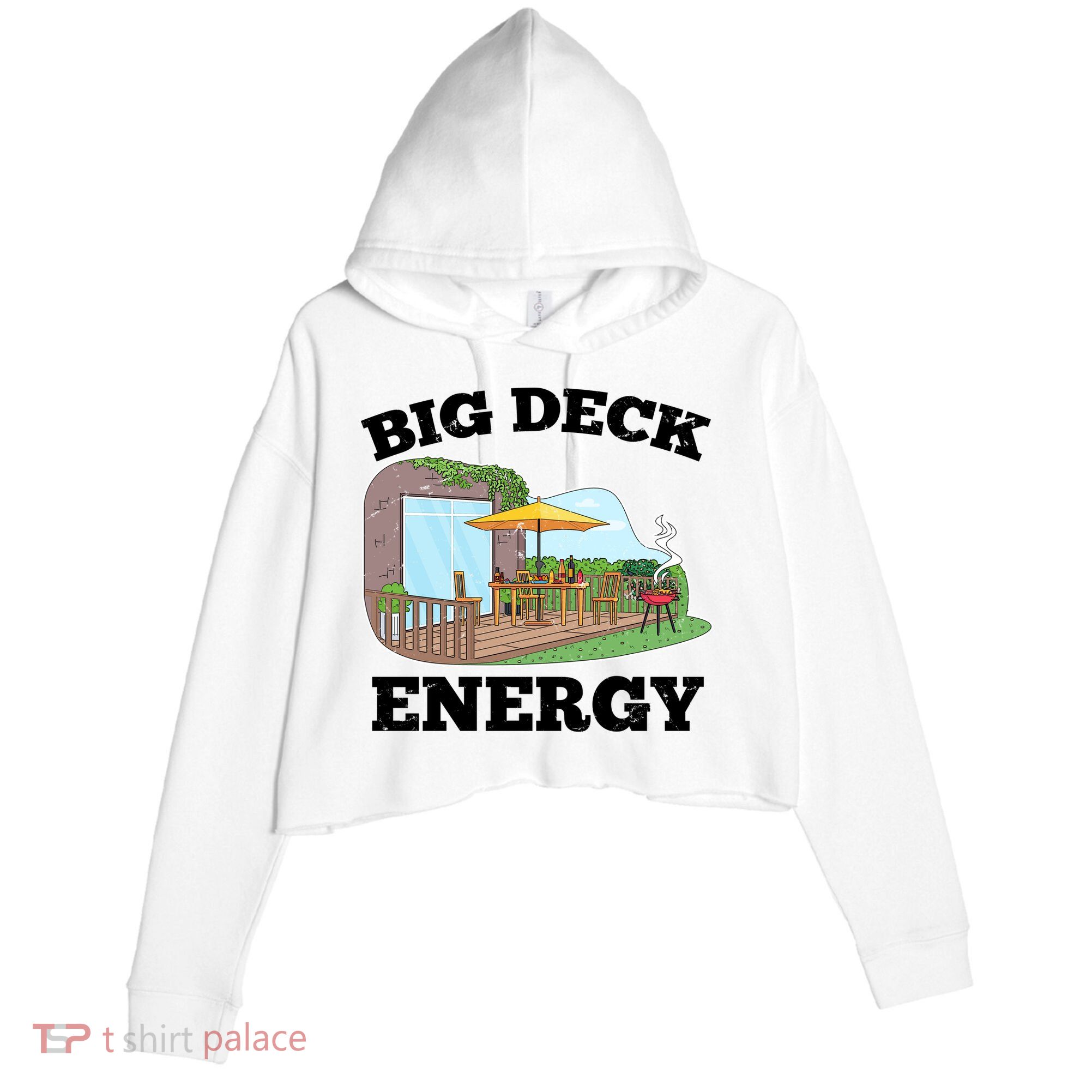 Funny Big Deck Energy Summer Vacation Crop Fleece Hoodie
