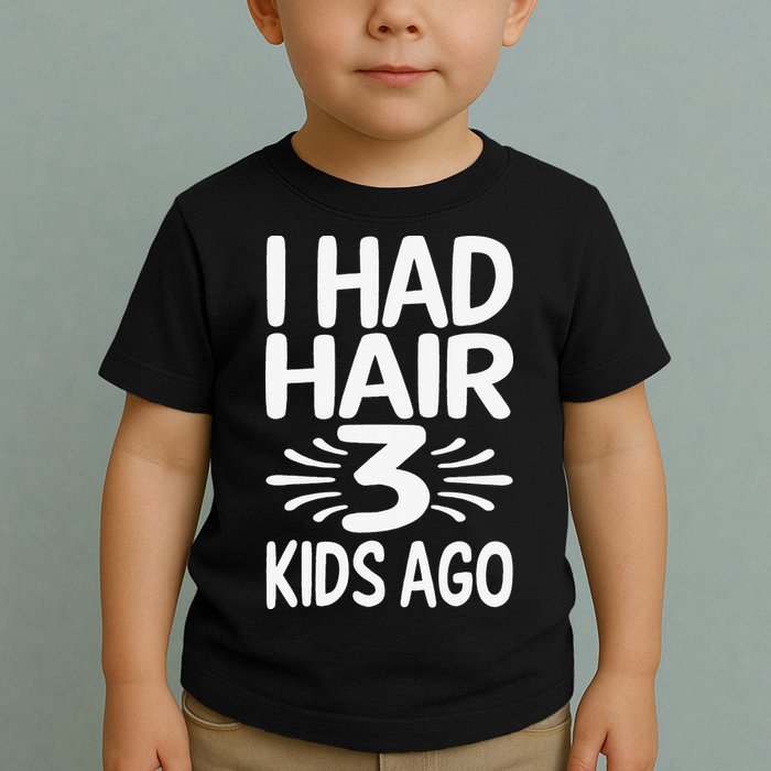 Funny Bald Dad Father Of Three Triplets Husband Fathers Day Toddler T-Shirt
