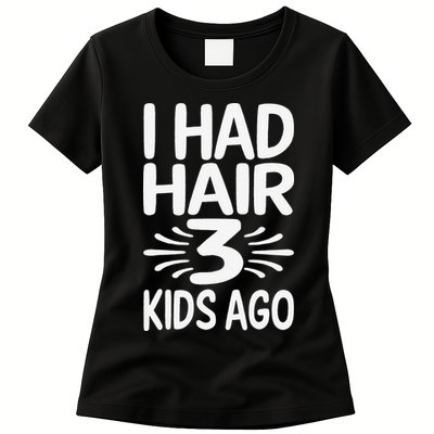 Funny Bald Dad Father Of Three Triplets Husband Fathers Day Womens T-Shirt