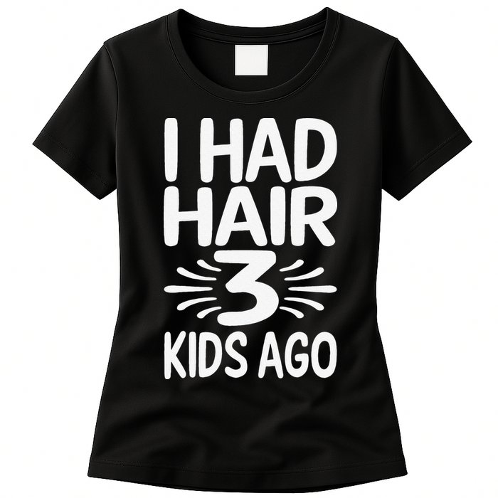 Funny Bald Dad Father Of Three Triplets Husband Fathers Day Womens T-Shirt